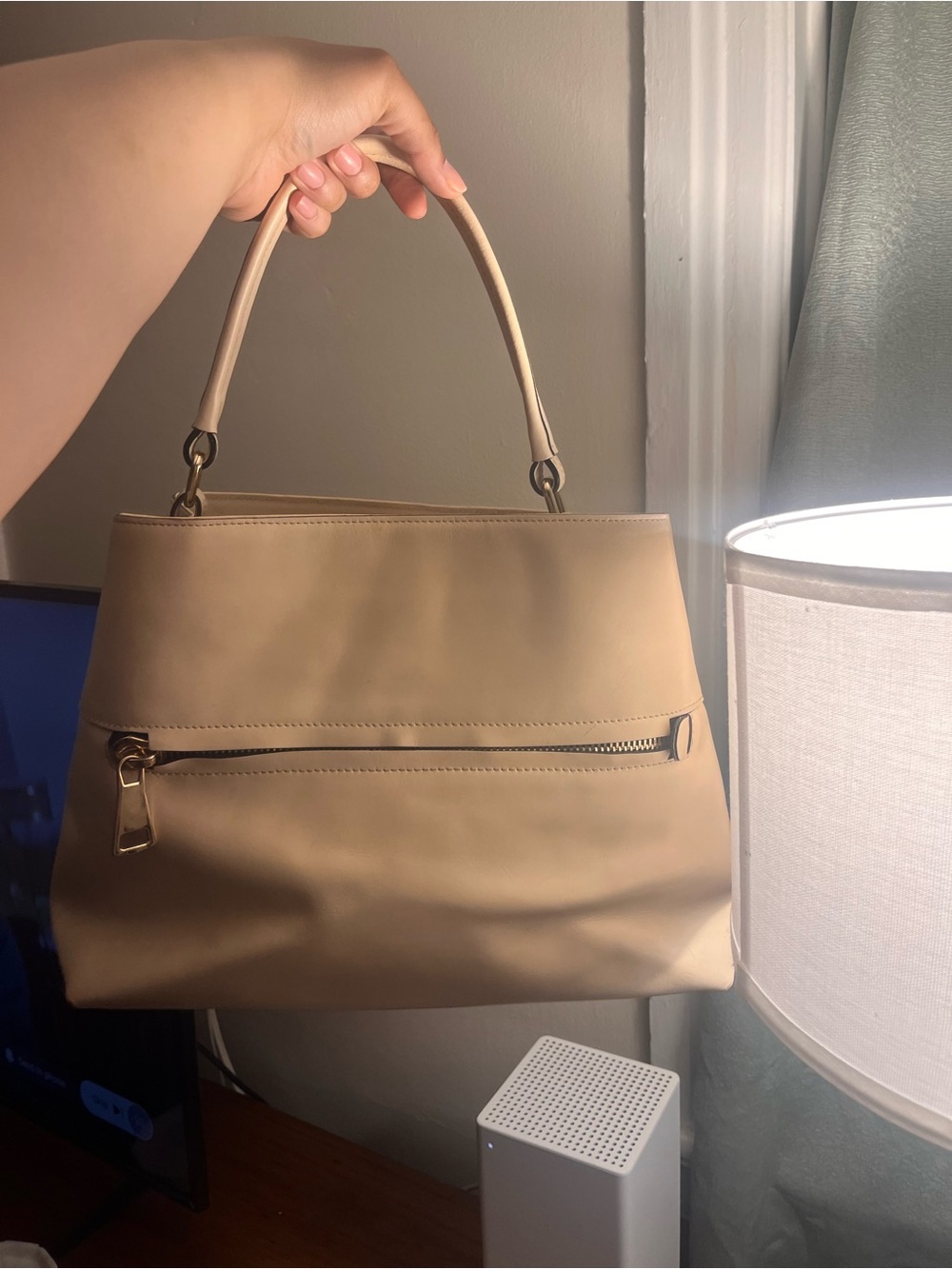 A. Bellucci Beige Top-Handle Genuine Italian Leather Gold Hardware Handbag